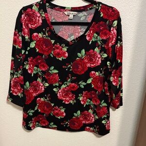 Cato Black Floral Long Sleeve Top